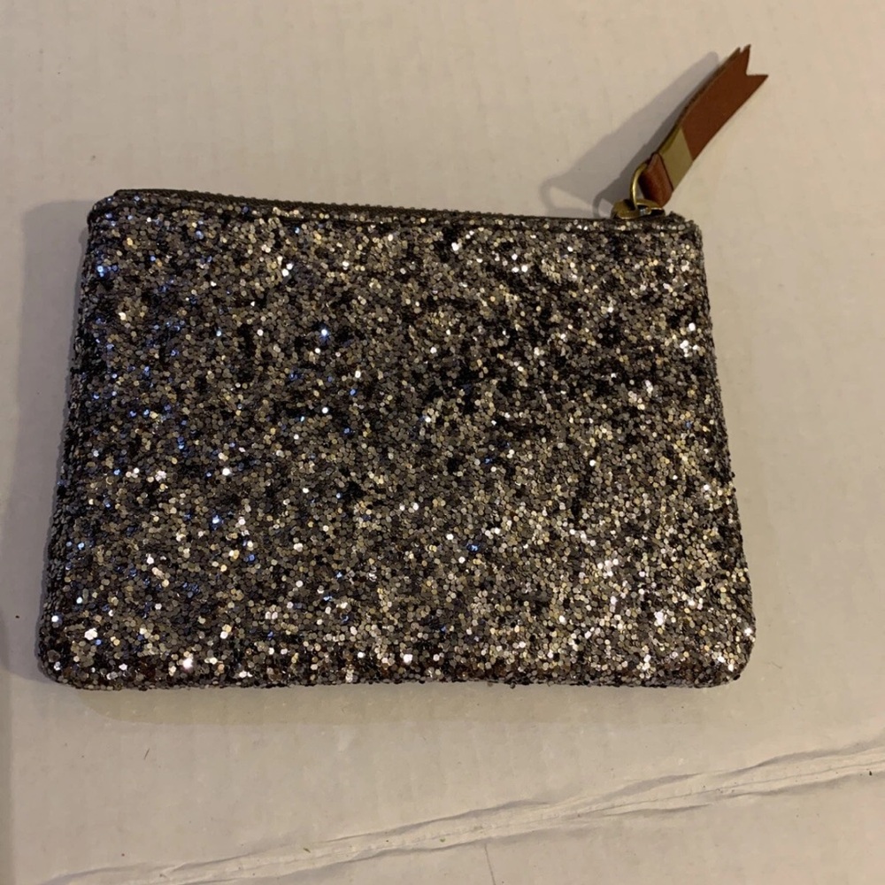 NWT Madewell Silver Glitter Leather Wallet Pouch
